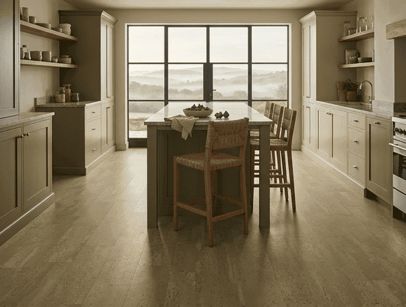 Cork flooring underfoot comfort - cellular structure absorbs impact